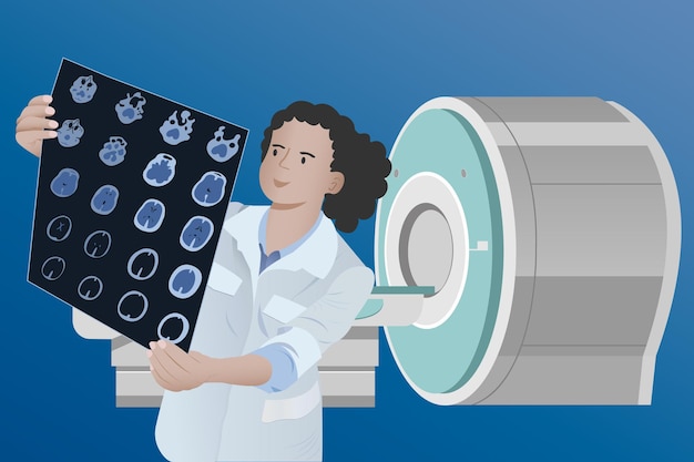 Изображение сканирования мозга пожилого человека на пленке магнитно-резонансной томографии МРТ для неврологической диагностики