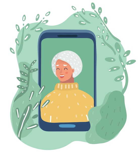 Vector elderly man concept on the phone screen