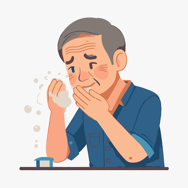 Elderly Man Coughing Covering Mouth Senior Healthcare Medical Symptoms Older Adults Respiratory Issu
