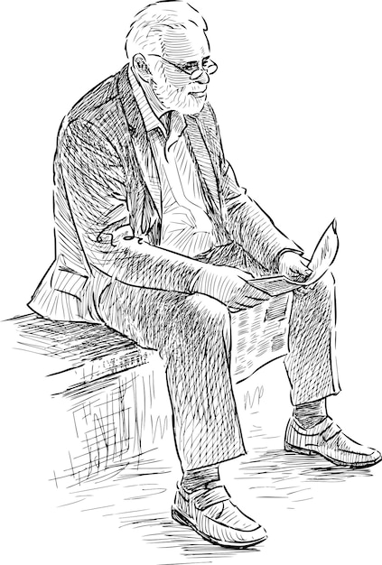 Vector elderly man reads a newspaper
