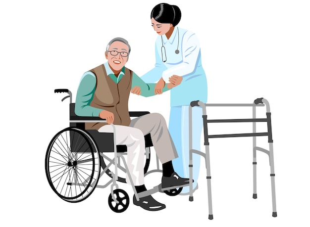 elderly man in a wheelchair and nurse