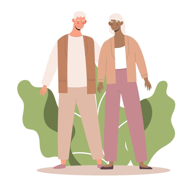 Vector elderly man and woman