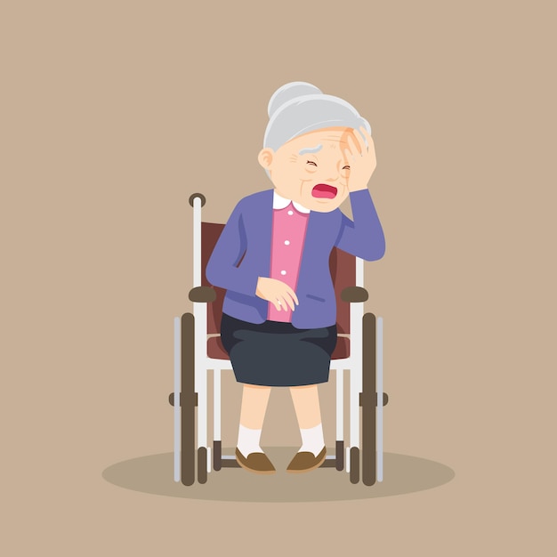 벡터 노인 늙은 여자는 휠체어 노인 여성 환자 휠체어에 앉아있다