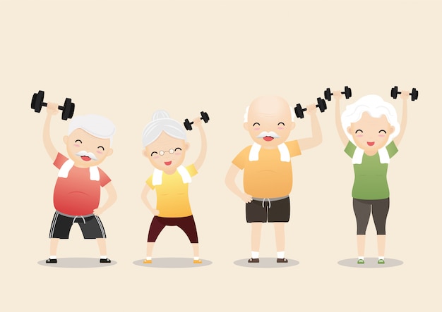 Elderly people exercising concept.