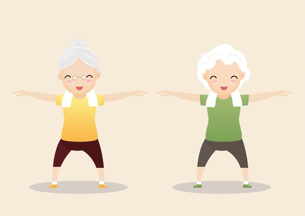 Elderly people exercising illustration