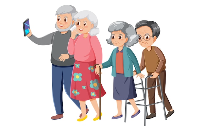 Vector elderly people group on white background