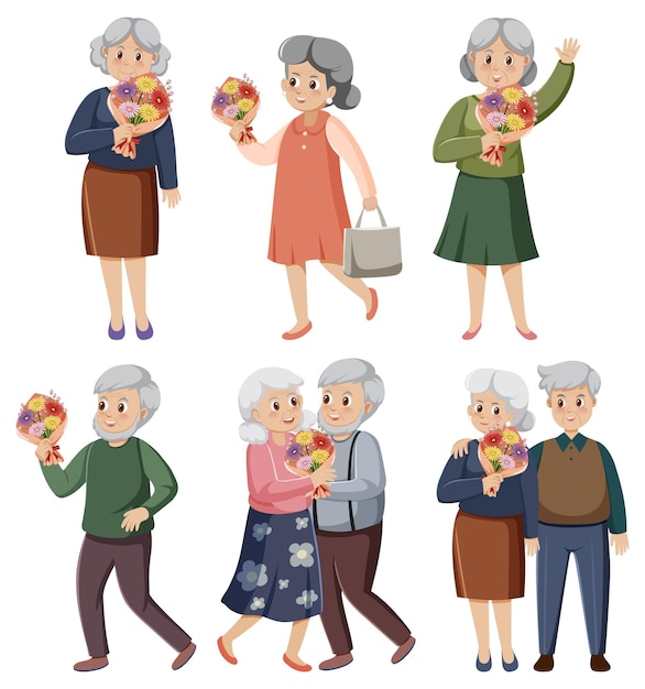 Vector elderly people isolated set