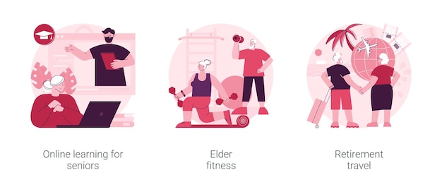 Elderly people lifestyle abstract concept vector illustrations