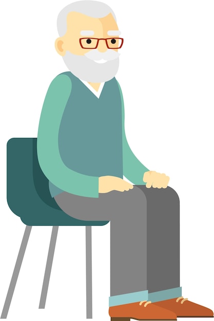 ベクトル フラット スタイルの椅子に座っている年配のシニア男性