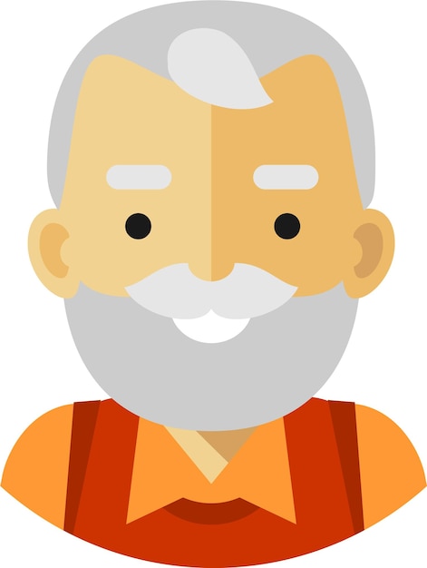 Vector elderly senior man with beard face icon in flat style