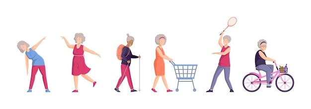 Пожилая пожилая женщина во время здоровой и активной пенсии