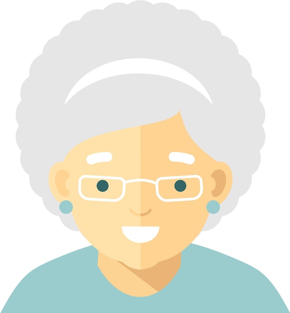 Elderly Senior Woman Face Icon in Flat Style