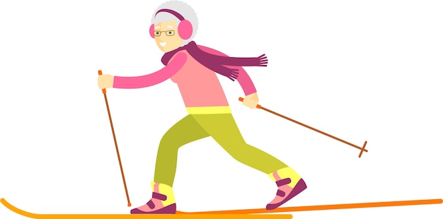 Elderly Senior Woman in Sportswear Cross Country Skiing