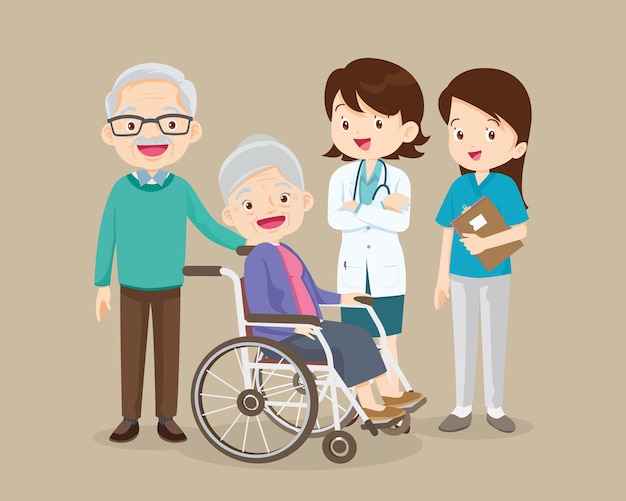 elderly sit on wheelchair with doctor take care