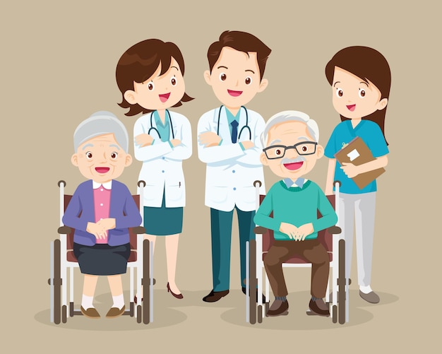 elderly sit on a wheelchair with doctor take care