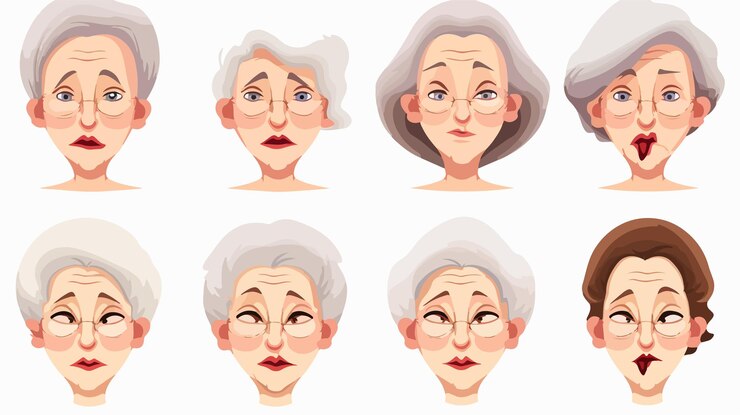 Vector elderly woman face cartoon vector illustration in high quality