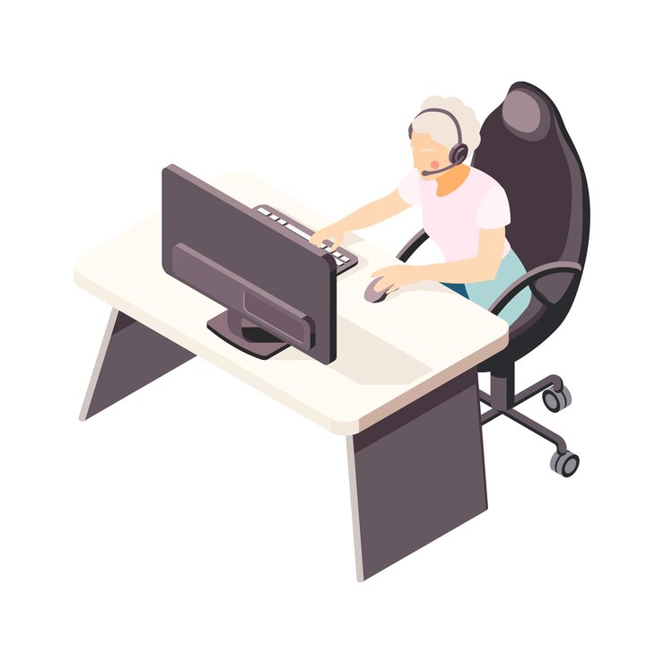Vector elderly woman gaming composition