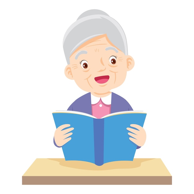 Elderly woman happy read and holds a book in her hands