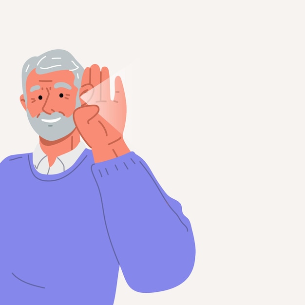 The elderly woman is deafOld lady does a hearing testVector flat illustration