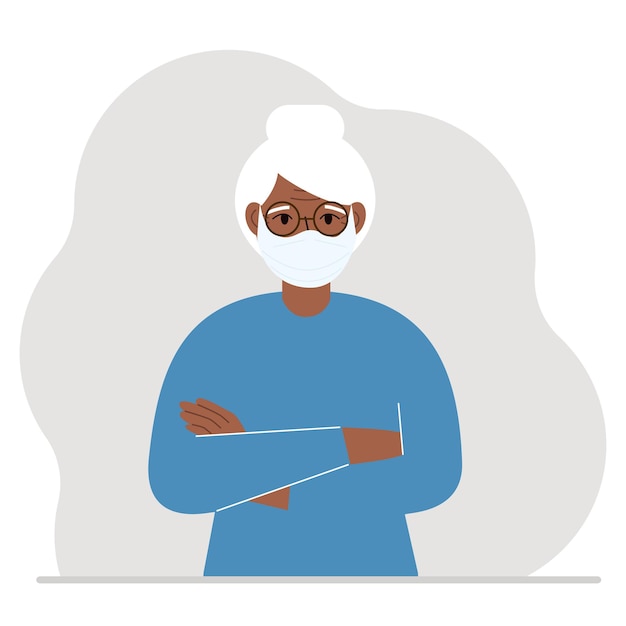 The elderly woman is sad and upset. The arms are crossed over the chest. Vector