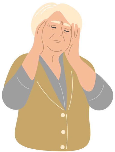 an elderly woman is suffering from a headache