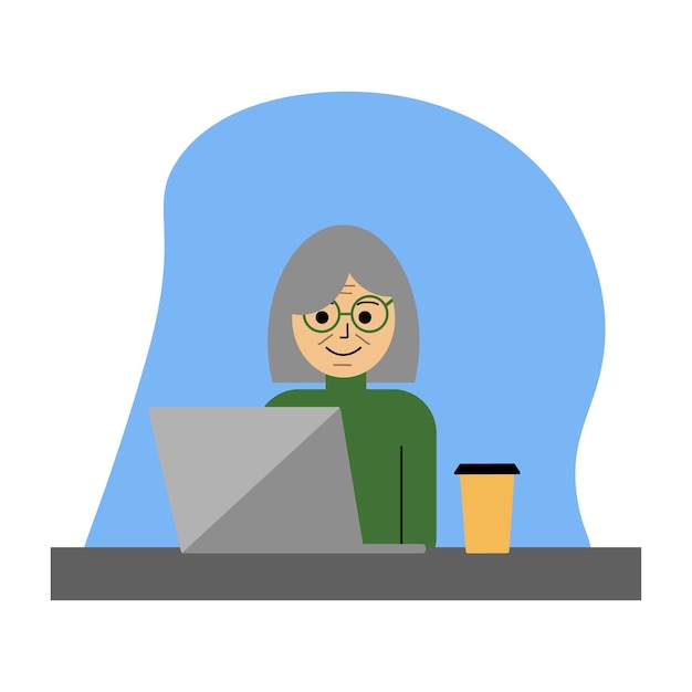 Elderly woman at a laptop vector