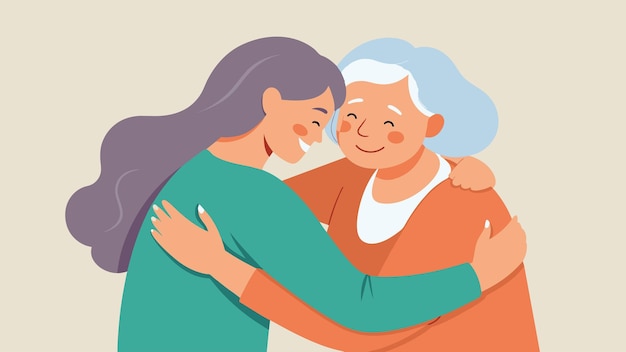 Vector an elderly woman receiving a gentle hug from a caregiver demonstrating the power of physical touch