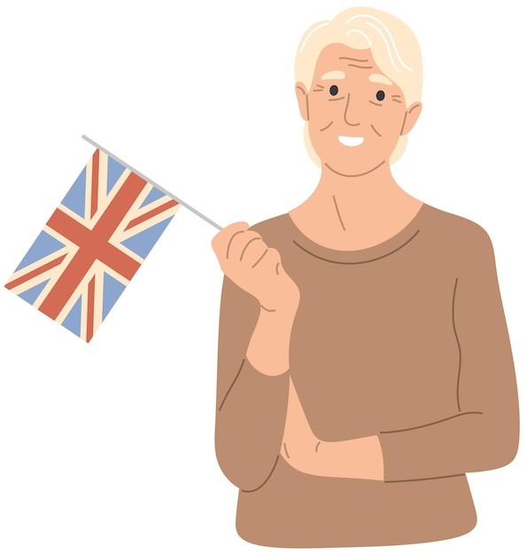 An elderly woman with a flag