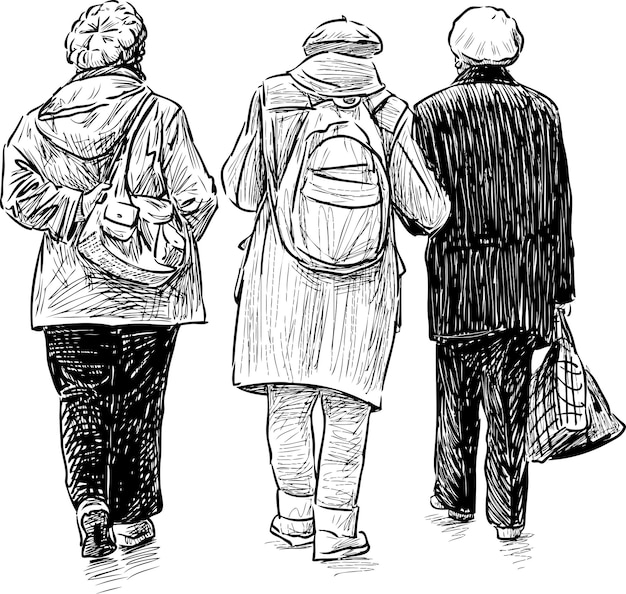 Vector elderly women on a walk