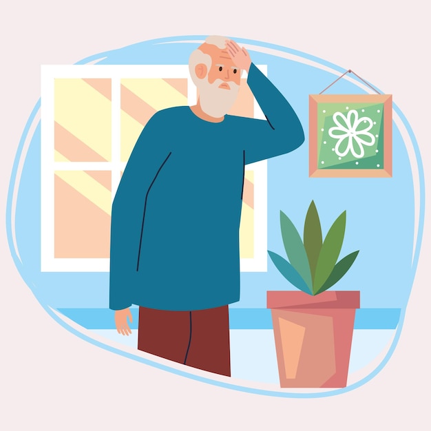 Vector eldery man with alzheimer character