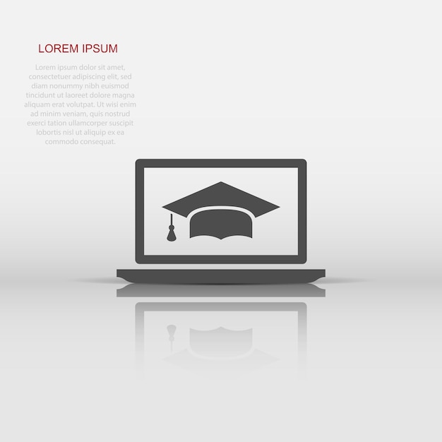 Icona dell'istruzione elearning in stile piatto illustrazione del vettore di studio su sfondo bianco isolato concetto aziendale di formazione online per computer portatile