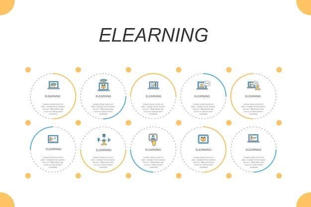 Elearning infografica per il concetto di business con icone formazione a distanza formazione online webinar di formazione video