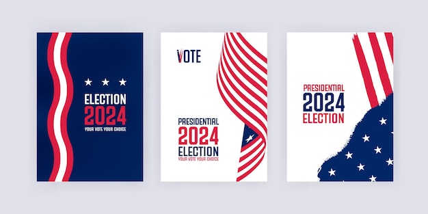 Vector election 2024 poster template set of flyer for presidential election 2024 with flags eps vector