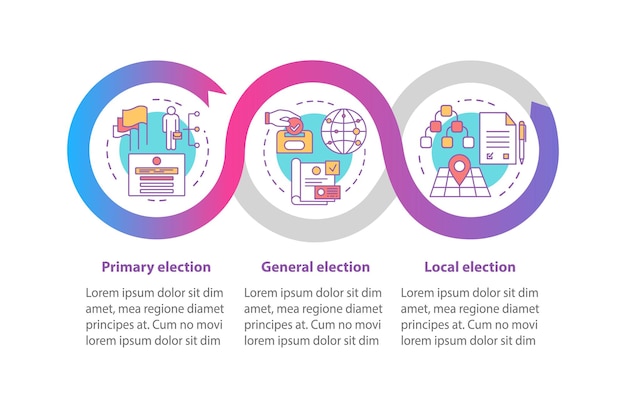 election day vector infographic template. business presentation design elements. data visualization with three steps and options. process timeline chart. workflow layout with linear icons