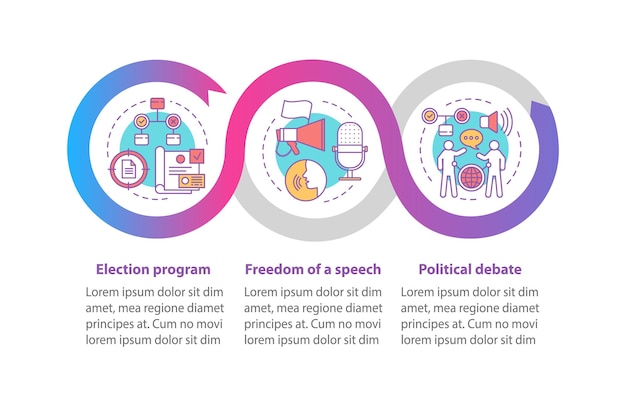 선거 일 벡터 infographic 템플릿입니다. 비즈니스 프레젠테이션 디자인 요소입니다. 3단계 및 옵션이 있는 데이터 시각화. 프로세스 타임라인 차트. 선형 아이콘이 있는 워크플로 레이아웃