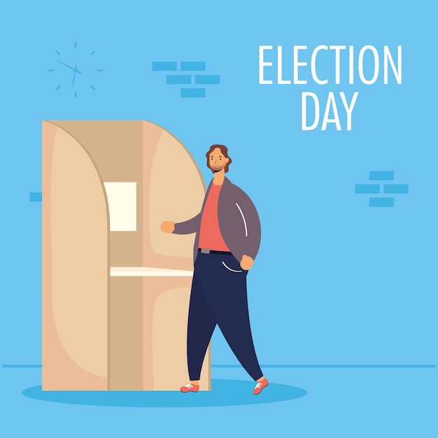 Вектор День выборов с человеком в кабине для голосования