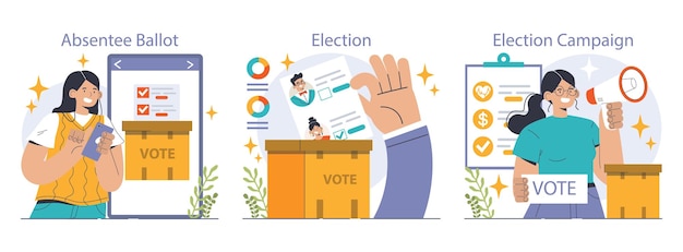 Vector election set democratic procedure citizens choosing political party or candidate by the electoral