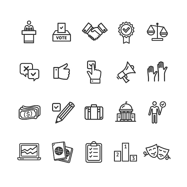 選挙標識黒の細い線のアイコン セット ベクトル