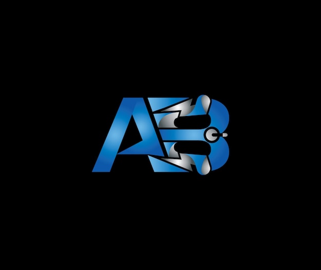 전기 AB 문자 크리에이티브 회사 로고 디자인 블루 색상 개념