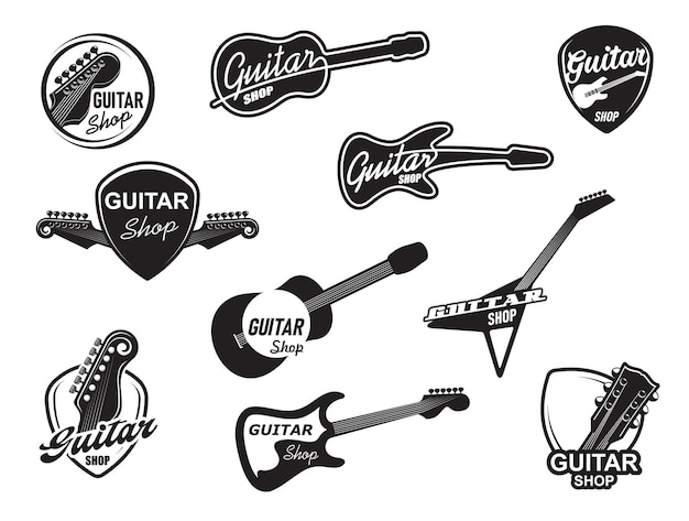 Vector electric and acoustic guitar music shop icons