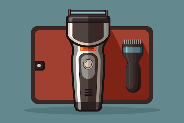 Vector an electric beard trimmer with a detachable guard attachment on a red and brown background