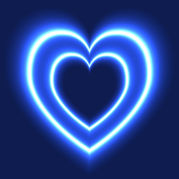 Electric blue color neon heart on dark background