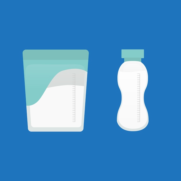 Vettore set elettrico per l'allattamento al seno baby bottle kit breast milk storage vector illustration