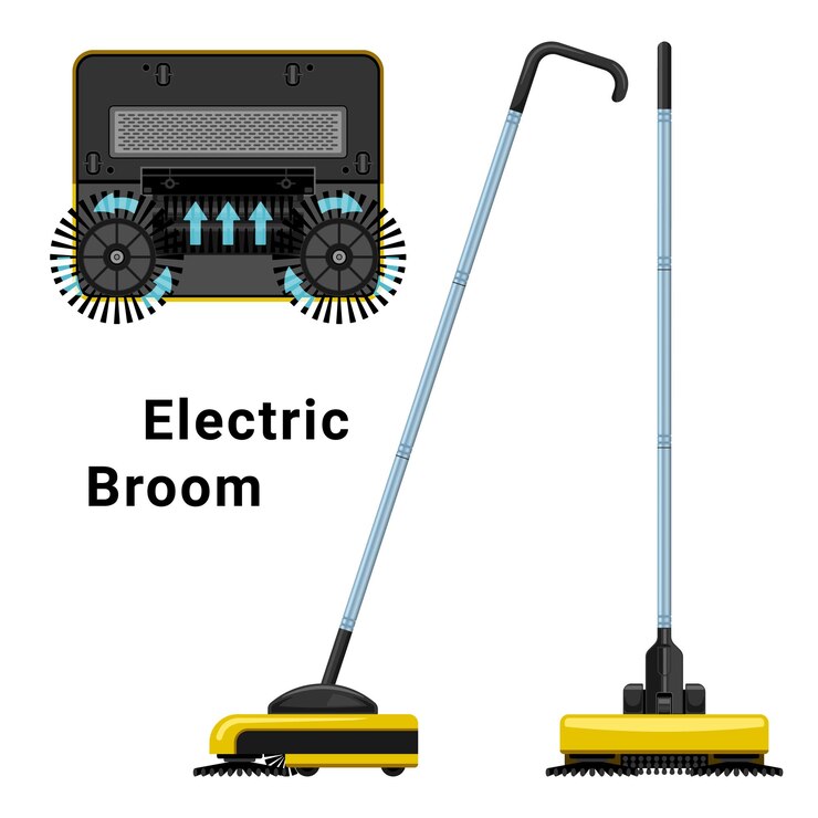 Vector electric broom realistic isolated from different sides