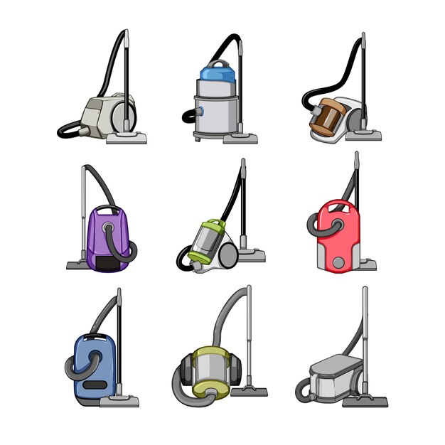 Electric broom set cartoon vector illustration