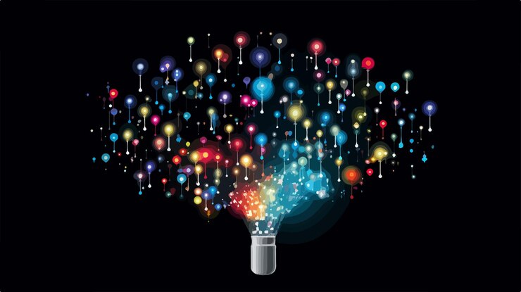 Vector electric bulb with random fireworks stream vector illustration