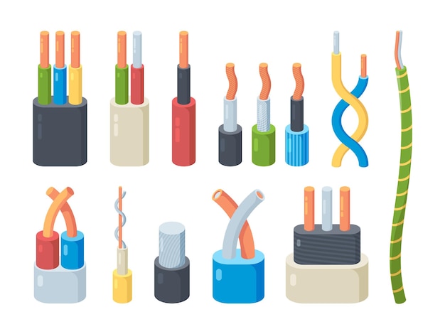 Electric cable color set. copper and aluminum power connection voltage technology for industrial home equipment linear conductors of amperage professional braided fiber.