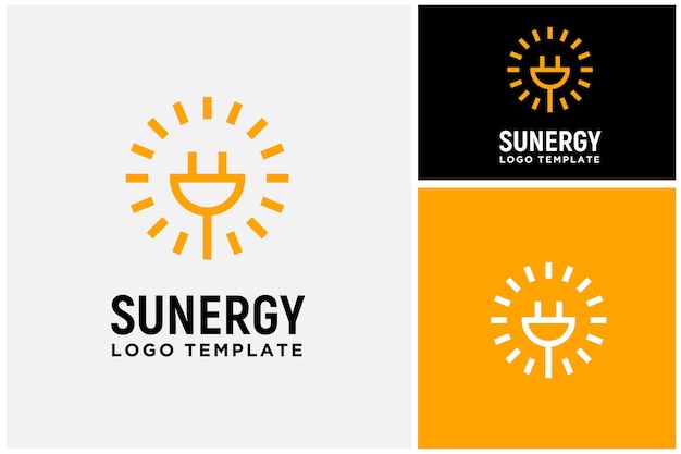 Electric Cable Plug with Summer Sun Rays for Solar electricity power energy Technology logo design