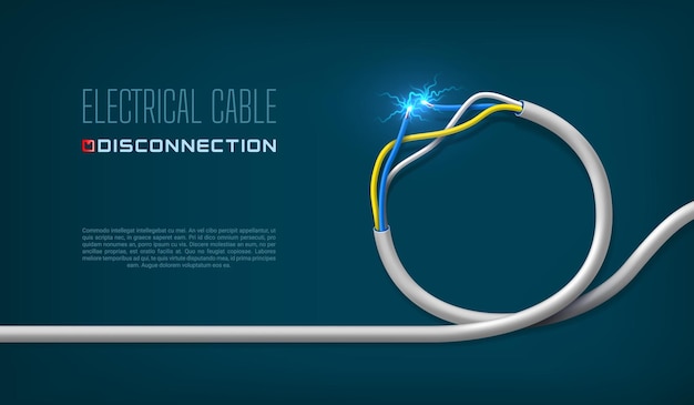 Electric cable rupture power line damage concept