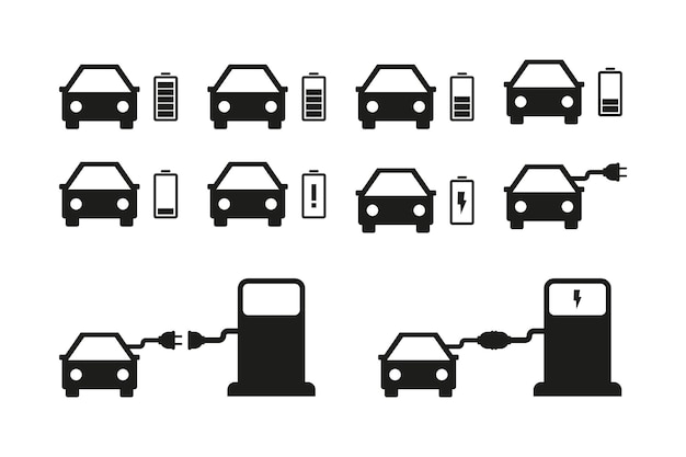 Icone della siluetta della raccolta di ricarica per auto elettriche